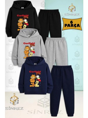 Çocuk Unısex Garfyld Kopeklı 3'lü Kapşonlu Eşofman Takımı