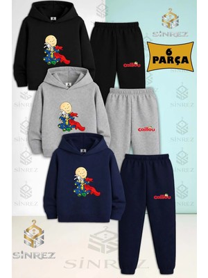 3'lü Çocuk Unısex Caıllıou Tavşan Battaniye Baskılı Kapşonlu Eşofman Takımı