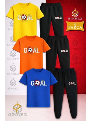 Çocuk Goal Lekelı Yazı Top Baskılı 3lü Tişort Eşofman Takımı