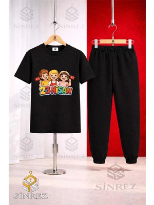 Çocuk 23 Nısan 3lu Cocuk Baskılı Tişort Eşofman Takımı