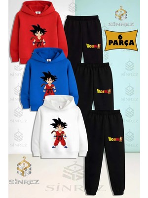 Çocuk Unısex Goku Duz Ayakta Duran 3'lü Kapşonlu Eşofman Takımı