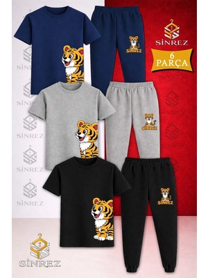 Çocuk Kaplan Sol Yan Baskılı 3lü Tişort Eşofman Takımı