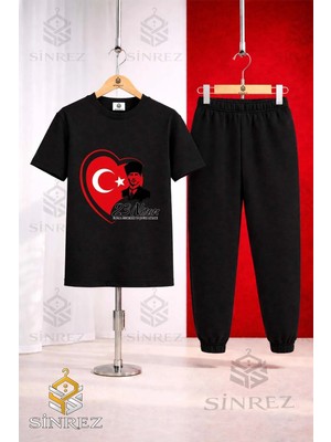 Çocuk Ata Kız Cerceve 23 Nısan Baskılı Tişort Eşofman Takımı