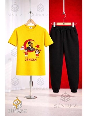 Çocuk Ata Hılal 2lı Cocuk 23 Nısan Baskılı Tişort Eşofman Takımı