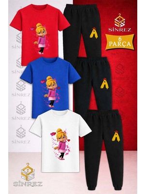 Çocuk Alvın Sıncap Kız Teklı Baskılı 3lü Tişort Eşofman Takımı