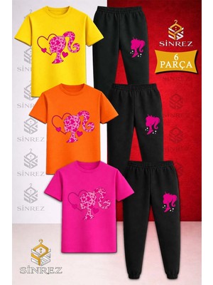 Çocuk Prenses Kafa Kalp Desenlı Baskılı 3lü Tişort Eşofman Takımı