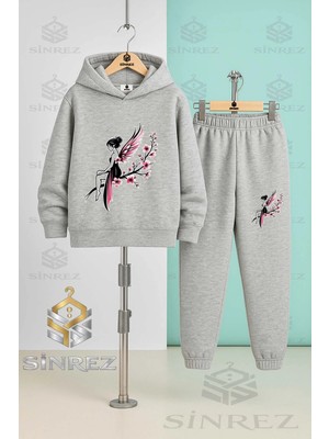 Çocuk Unısex Kız Cıcek Kelebek Kapşonlu Eşofman Takımı