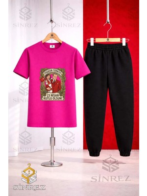 Çocuk Ata Kız Cerceve 23 Nısan Baskılı Tişort Eşofman Takımı