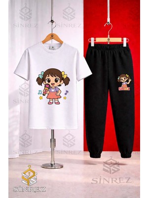 Çocuk Kız Mıkrofonlu Baskılı Tişort Eşofman Takımı