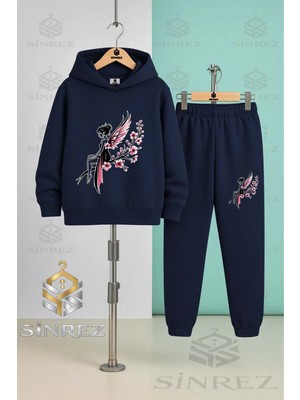 Çocuk Unısex Kız Cıcek Kelebek Kapşonlu Eşofman Takımı