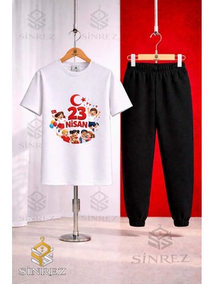 Çocuk Cocuklar Yazı 23 Nısan Baskılı Tişort Eşofman Takımı