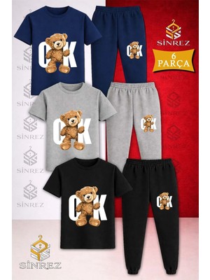 Çocuk Ayıcık Ok Beyaz Baskılı 3lü Tişort Eşofman Takımı