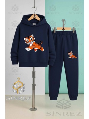 Çocuk Unısex Kaplan Cızım Sevımlı Kapşonlu Eşofman Takımı