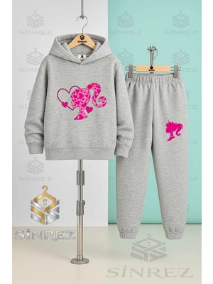 Çocuk Unısex Brbıa Kafa Kalp Desenlı Kapşonlu Eşofman Takımı