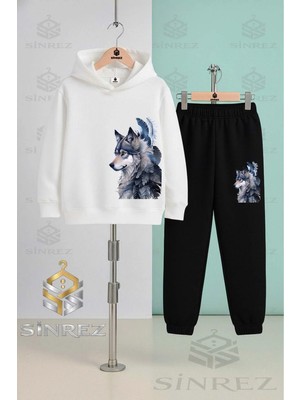 Çocuk Unısex Kurt Grı Yanda Kapşonlu Eşofman Takımı