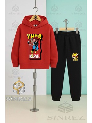 Çocuk Unısex Thor Karede Yazılı Kapşonlu Eşofman Takımı