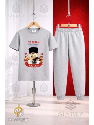 Çocuk Ata Portre Cocuklar 23 Nısan Baskılı Tişort Eşofman Takımı