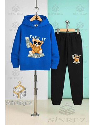 Çocuk Unısex Ayıcık Take It Byz Kapşonlu Eşofman Takımı