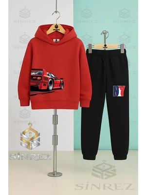 Çocuk Unısexaraba Kırmızı Sag Yan Kapşonlu Eşofman Takımı