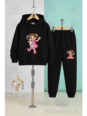 Çocuk Unısex Kız Oyuncak Kolda Baskılı Kapşonlu Eşofman Takımı