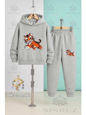 Çocuk Unısex Kaplan Cızım Sevımlı Kapşonlu Eşofman Takımı