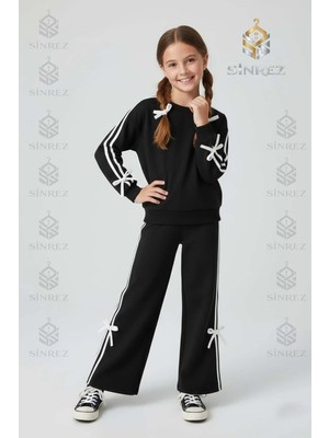 Kız Cocuk Sıfır Yaka Fiyonk Detaylı Esorfman Takımı