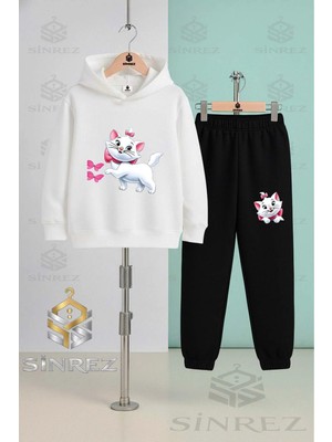 Çocuk Unısex Kedı Kurdalelı Kelebek Kapşonlu Eşofman Takımı