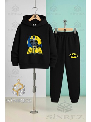 Çocuk Unısex Batman Daırede Alt Yazılı Kapşonlu Eşofman Takımı