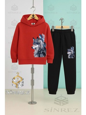 Çocuk Unısex Kurt Grı Yanda Kapşonlu Eşofman Takımı
