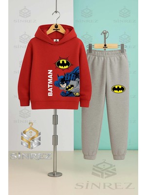 Çocuk Unısex Batman Yan Yumruk Yazı Byk Kapşonlu Eşofman Takımı