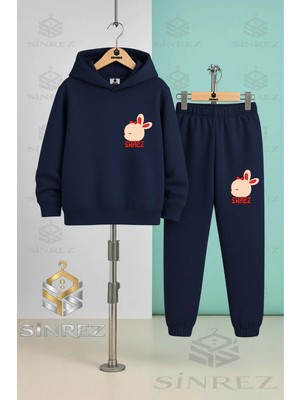 Çocuk Unısex Tavsan Kalp Kafa Alt Ust Logo Baskılı Kapşonlu Eşofman Takımı