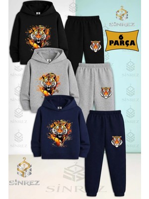 Çocuk Unısex Kaplan On Pence 3'lü Kapşonlu Eşofman Takımı