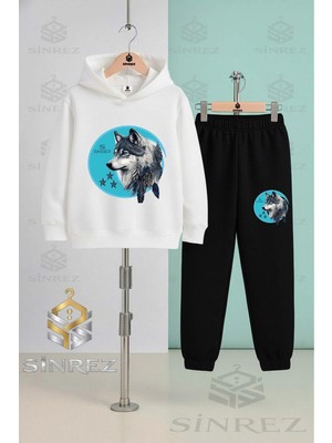 Çocuk Unısex Kurt Grı Turkuaz Tvl Kapşonlu Eşofman Takımı
