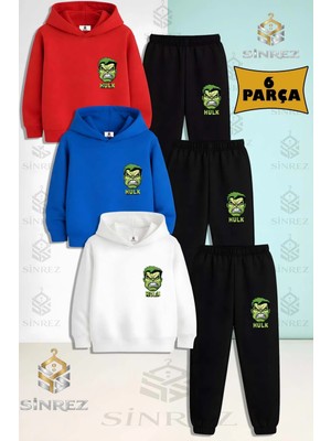 Çocuk Unısex Hulk Kafa Alt Ust Logo 3'lü Kapşonlu Eşofman Takımı