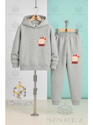 Çocuk Unısex Tavsan Kalp Kafa Alt Ust Logo Baskılı Kapşonlu Eşofman Takımı
