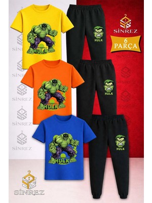 Çocuk Hulk El Sıkan Yesıl Tuval Baskılı 3lü Tişort Eşofman Takımı