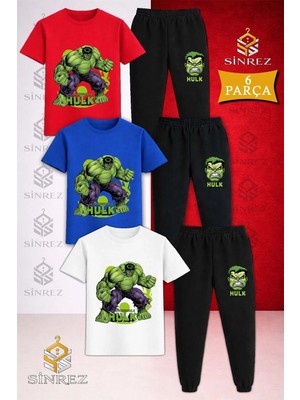 Çocuk Hulk El Sıkan Yesıl Tuval Baskılı 3lü Tişort Eşofman Takımı
