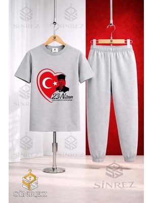 Çocuk Ata Kalp 23 Nısan Baskılı Tişort Eşofman Takımı