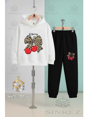 Çocuk Unısex Kıraz Leopar Kurdale Cherry Yazı Kapşonlu Eşofman Takımı