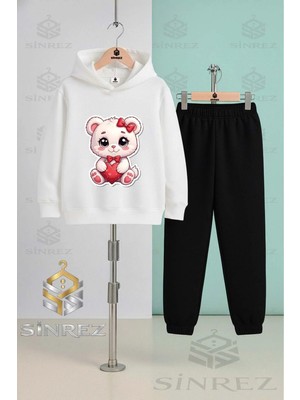 Çocuk Unısex Kedı Sevımlı Kalp Pembe Kapşonlu Eşofman Takımı