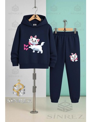 Çocuk Unısex Kedı Kurdalelı Kelebek Kapşonlu Eşofman Takımı