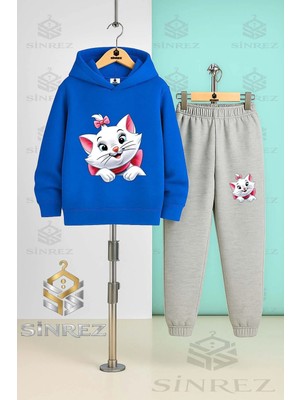 Çocuk Unısex Kedı Kurdalelı Yarım Patıkapşonlu Eşofman Takımı