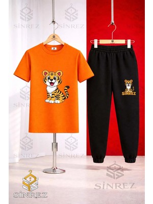 Çocuk Kaplan Oturan Baskılı Tişort Eşofman Takımı