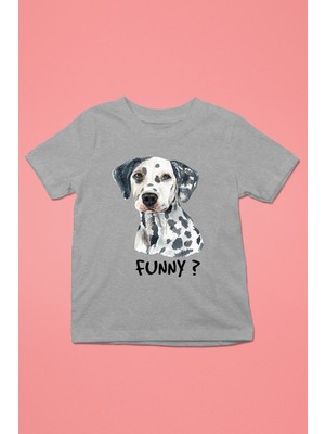 Darkhane Eğlenceli Dalmaçyalı - Baskılı Unisex Gri Melanj Çocuk Tişört - T-Shirt CT006