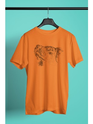 Darkhane Golden Retriever Eskiz - Baskılı Unisex Turuncu Tişört - T-Shirt UT005