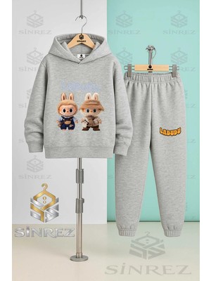 Çocuk Unısex Labubu 2lı Kahverengı Kapşonlu Eşofman Takımı