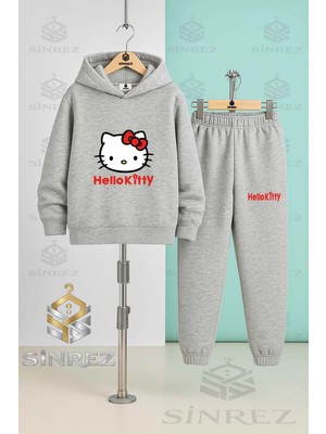 Çocuk Unısex Hello Kıtty Kırmızı Yazılı Kapşonlu Eşofman Takımı