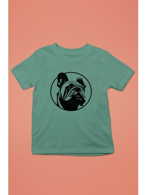 Darkhane English Bulldog - Baskılı Unisex Su Yeşili Çocuk Tişört - T-Shirt CT001