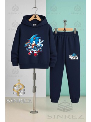 Çocuk Unısex Sonıc Oyun Konsollu Kapşonlu Eşofman Takımı