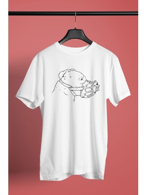 Darkhane Koruma Ağızlıklı Pitbull - Baskılı Unisex Beyaz Tişört - T-Shirt UT007